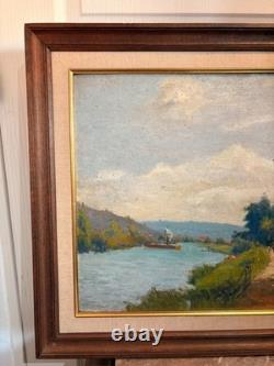 Ancien Tableau Huile Georges LE MEILLEUR Maison sur la Marne Impressionnisme