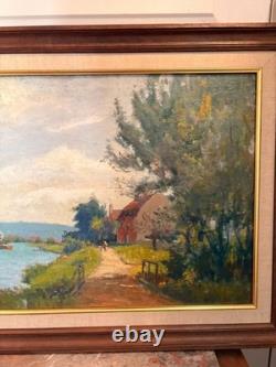 Ancien Tableau Huile Georges LE MEILLEUR Maison sur la Marne Impressionnisme