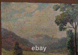 Ancien Tableau Huile Impressionniste Paysage Riviere Signe