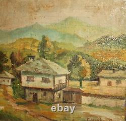 Ancien Tableau Huile Impressionniste Paysage Village Signe