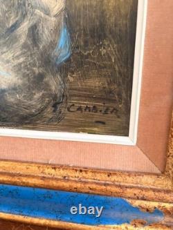 Ancien Tableau Huile Panneau Femme Bouquet Fleurs Portrait Guy Cambier 1923