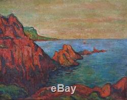 Ancien Tableau Huile Paysage Marine Armand Guillaumin (1841-1927) Baie d'Agay