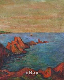 Ancien Tableau Huile Paysage Marine Armand Guillaumin (1841-1927) Baie d'Agay