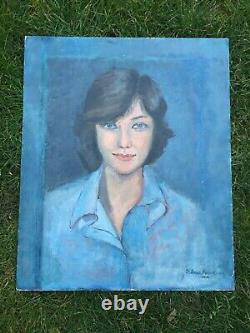 Ancien Tableau Huile Sur Carton Portrait Femme Signe Schneider Kunz 1974