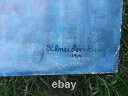 Ancien Tableau Huile Sur Carton Portrait Femme Signe Schneider Kunz 1974