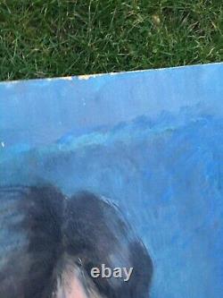Ancien Tableau Huile Sur Carton Portrait Femme Signe Schneider Kunz 1974