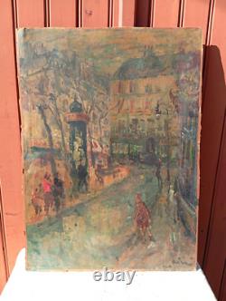 Ancien Tableau Huile Sur Carton Scene Parisienne Paris Signe Cini