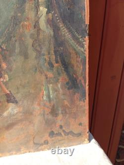 Ancien Tableau Huile Sur Carton Scene Parisienne Paris Signe Cini