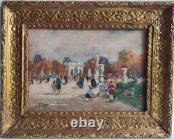 Ancien Tableau Huile Sur Panneau Impressionnisme Scene De Parc Paris Signe Dupuy