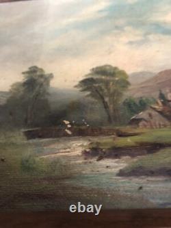Ancien Tableau Huile Sur Toile Beaux-arts. Paysage D'une Ferme