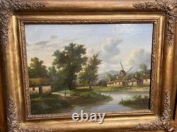 Ancien Tableau Huile Sur Toile Encadrée Scène Champêtre