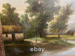 Ancien Tableau Huile Sur Toile Encadrée Scène Champêtre