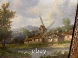 Ancien Tableau Huile Sur Toile Encadrée Scène Champêtre