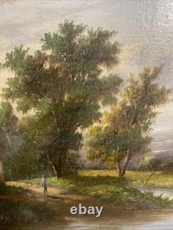 Ancien Tableau Huile Sur Toile Encadrée Scène Champêtre