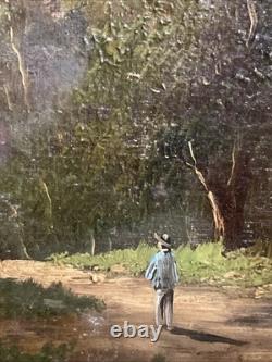 Ancien Tableau Huile Sur Toile Encadrée Scène Champêtre