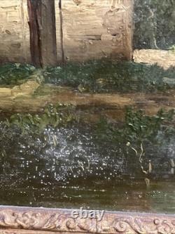 Ancien Tableau Huile Sur Toile Encadrée Scène Champêtre