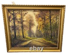 Ancien Tableau Huile Sur Toile Original Signe Casez Paysage Forêt