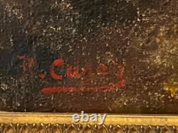 Ancien Tableau Huile Sur Toile Original Signe Casez Paysage Forêt