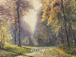 Ancien Tableau Huile Sur Toile Original Signe Casez Paysage Forêt