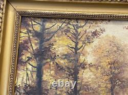 Ancien Tableau Huile Sur Toile Original Signe Casez Paysage Forêt