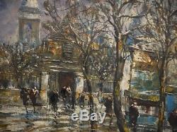 Ancien Tableau Huile Sur Toile Raymond Besse (1899-1969) Montmartre Paris Animé