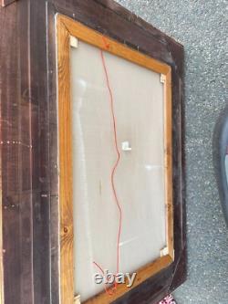 Ancien Tableau Huile Toile Cadre Doré Bois Femme Couché Allongé Lit Robe Sommeil