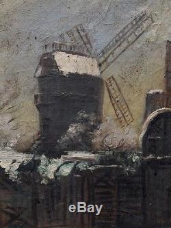 Ancien Tableau Huile Toile Moulin de la galette Paris Butte Montmartre 1888