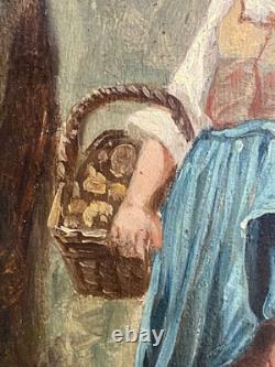 Ancien Tableau Huile sur Bois Femme en Forêt de Fontainebleau Barbizon 19ème