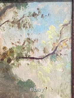 Ancien Tableau Huile sur Bois Femme en Forêt de Fontainebleau Barbizon 19ème