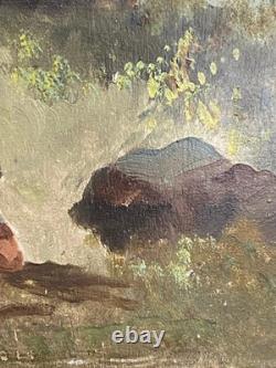 Ancien Tableau Huile sur Bois Femme en Forêt de Fontainebleau Barbizon 19ème