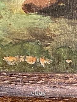 Ancien Tableau Huile sur Bois Femme en Forêt de Fontainebleau Barbizon 19ème