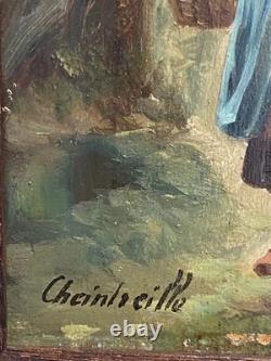 Ancien Tableau Huile sur Bois Femme en Forêt de Fontainebleau Barbizon 19ème