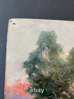 Ancien Tableau Huile sur Bois La Gardienne de chèvres 19ème Signé