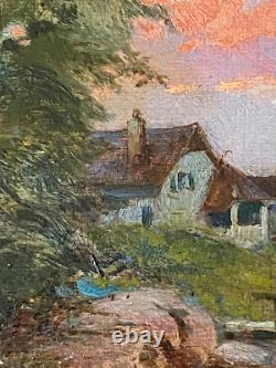 Ancien Tableau Huile sur Bois La Gardienne de chèvres 19ème Signé