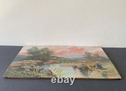 Ancien Tableau Huile sur Bois La Gardienne de chèvres 19ème Signé
