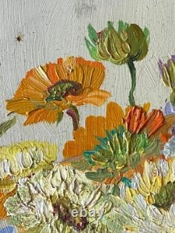 Ancien Tableau Huile sur Isorel Bouquet de Fleurs d'Eté Signé André Robert