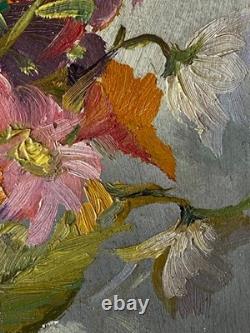 Ancien Tableau Huile sur Isorel Bouquet de Fleurs d'Eté Signé André Robert