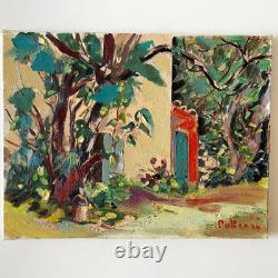Ancien Tableau Huile sur Toile Paysage Jardin Méditerranéen Signé J. Pulicani
