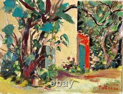 Ancien Tableau Huile sur Toile Paysage Jardin Méditerranéen Signé J. Pulicani