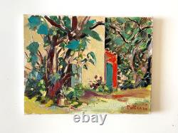 Ancien Tableau Huile sur Toile Paysage Jardin Méditerranéen Signé J. Pulicani
