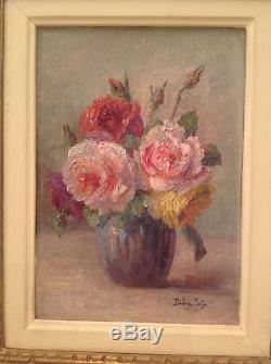Ancien Tableau Impressionnisme Bouquet de Roses Huile Toile signée Babay Soler