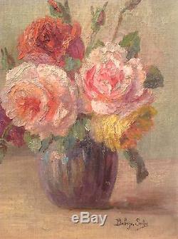 Ancien Tableau Impressionnisme Bouquet de Roses Huile Toile signée Babay Soler