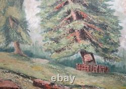 Ancien Tableau Impressionniste Huile Paysage Bois De Pin Signe