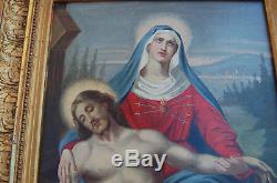 Ancien Tableau Jesus Christ & Vierge MARIE COEUR DE MARIE mort du Christ