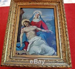 Ancien Tableau Jesus Christ & Vierge MARIE COEUR DE MARIE mort du Christ