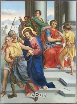 Ancien Tableau Jésus Condamné à Mort Peinture Huile Toile Antique Oil Painting
