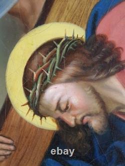 Ancien Tableau Jésus Tombe pour la Deuxième Fois Peinture Huile Oil Painting Ancien Tableau Jésus Tombe pour la Deuxième Fois Peinture Huile Oil Painting