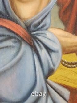 Ancien Tableau Jésus Tombe pour la Deuxième Fois Peinture Huile Oil Painting