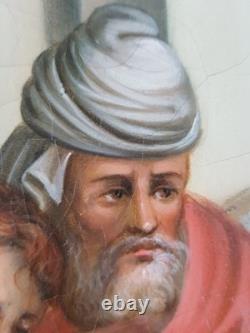 Ancien Tableau Jésus Tombe pour la Deuxième Fois Peinture Huile Oil Painting