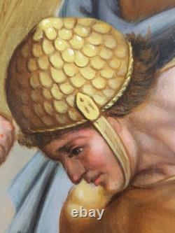 Ancien Tableau Jésus Tombe pour la Deuxième Fois Peinture Huile Oil Painting